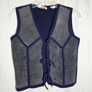 Vintage 90s blue suede leather whimsical boho vest